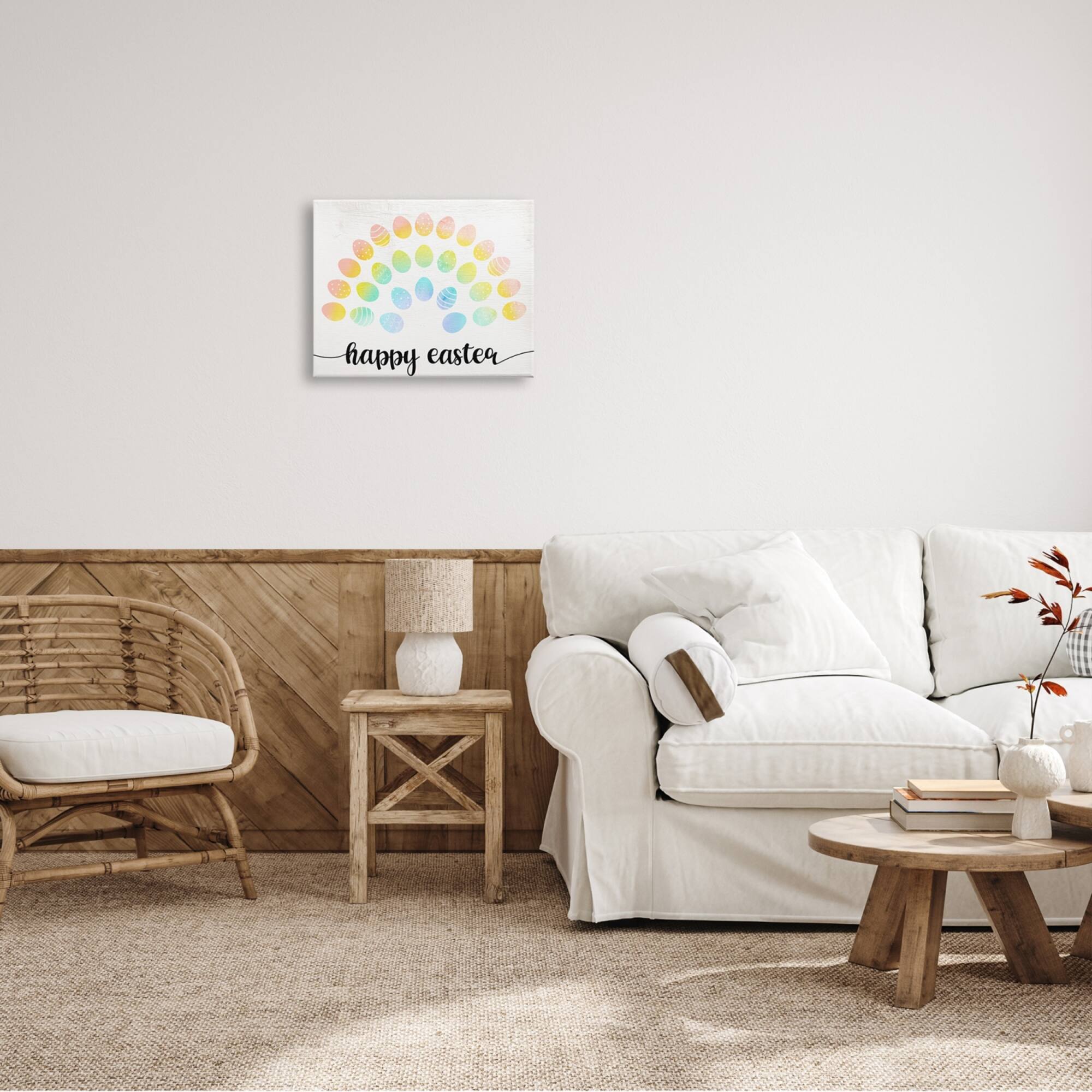 Stupell Industries Happy Easter Phrase Patterned Egg Rainbow Canvas Wall Art
